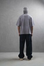 Мужская Объемная Серая Футболка Оверсайз в Принт Узор
