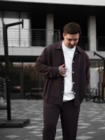 Мужской Свободный Легкий Коричневый Костюм Креп Жатка (Рубашка + Штаны)