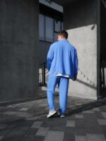 Мужской Свободный Легкий Голубой Костюм Креп Жатка (Рубашка + Штаны)