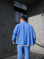 Мужской Свободный Легкий Голубой Костюм Креп Жатка (Рубашка + Штаны)
