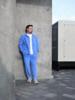 Мужской Свободный Легкий Голубой Костюм Креп Жатка (Рубашка + Штаны)