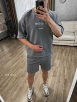 Мужской Базовый Серый Летний Костюм - Футболка Оверсайз + Шорты со Стрелками