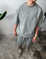 Мужской Серый Летний Комплект Футболка Шорты Варенка со Швами Наружу