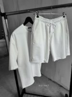 Мужской Базовый Белый Летний Комплект Футболка Шорты Двунитка