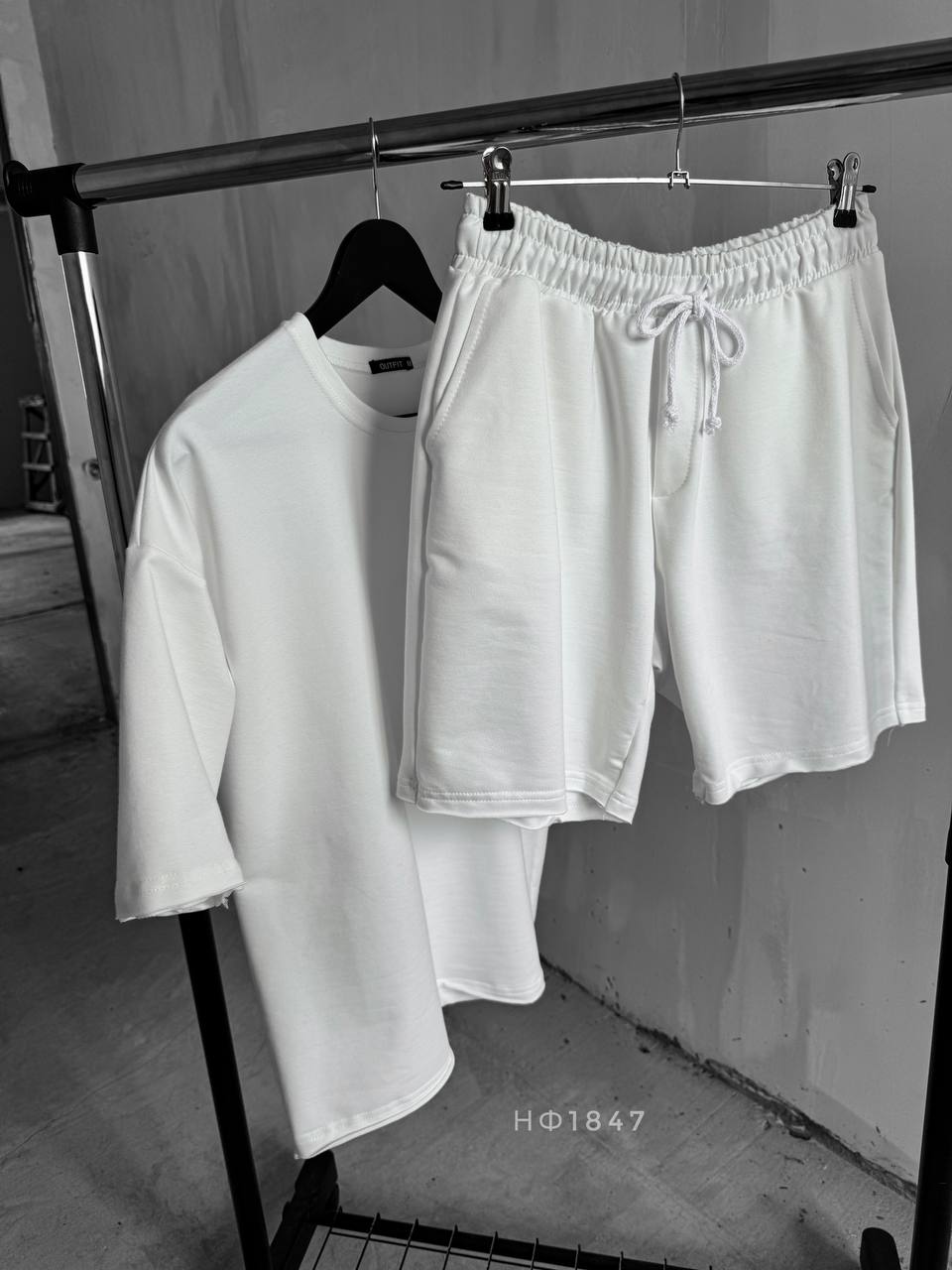 photo_2025-04-25_12-52-08 Мужской Базовый Белый Летний Комплект Футболка Шорты Двунитка