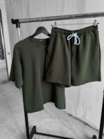Мужской Базовый Летний Комплект Хаки Футболка Шорты Двунитка