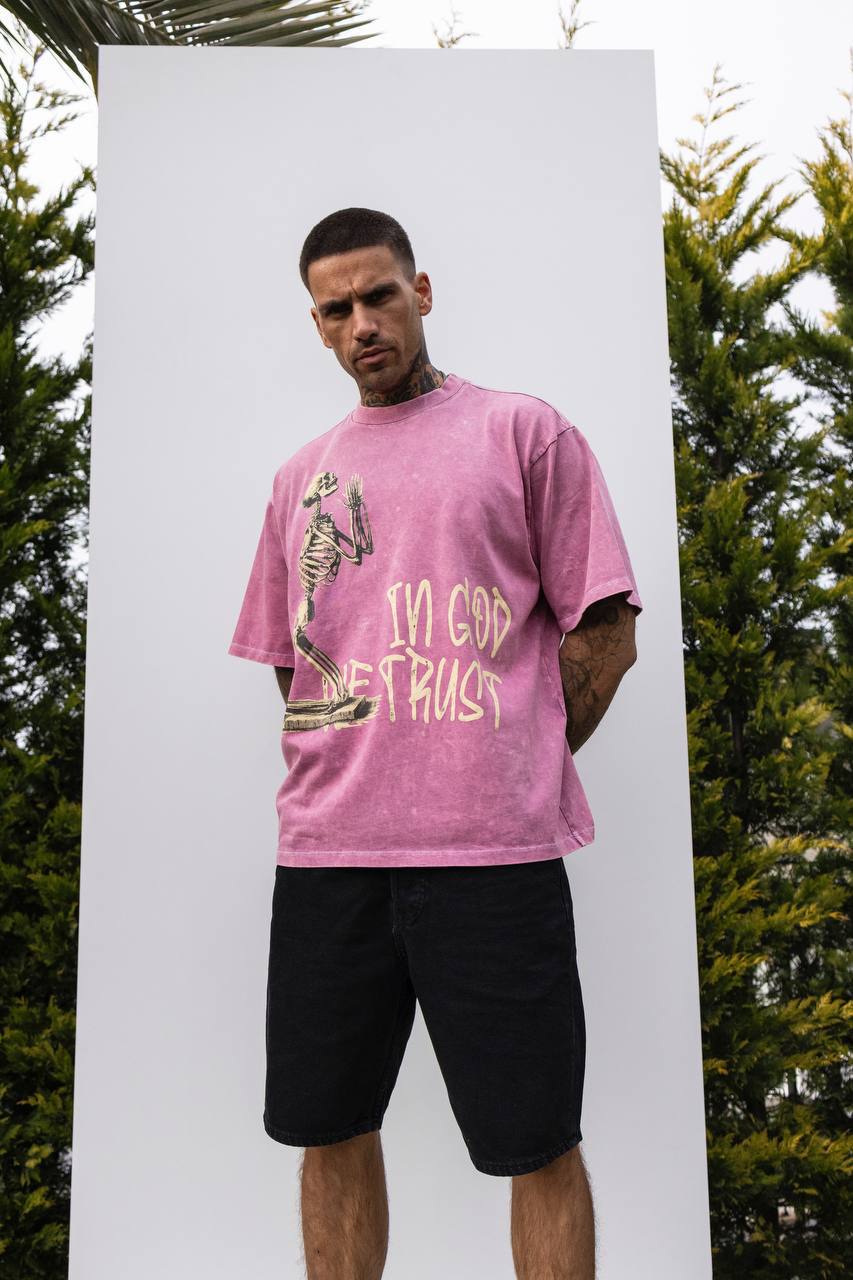 photo_2025-04-26_09-17-26 Мужская Хлопковая Розовая Футболка Варенка Оверсайз с Принтом Скелет