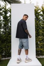 Мужская Хлопковая Черная Футболка Свободного Кроя с Принтом Гепард