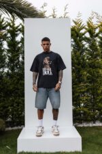 Мужская Хлопковая Черная Футболка Свободного Кроя с Принтом Гепард