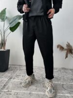 Мужские Свободные Черные Штаны Брюки Коттон со Складками