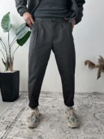 Мужские Свободные Графитовые Штаны Брюки Коттон со Складками