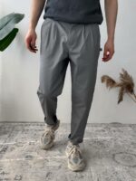Мужские Свободные Серые Штаны Брюки Коттон со Складками