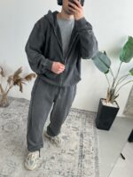 Мужской Графитовый Спортивный Костюм Варенка Оверсайз на Молнии - Зип Худи + Широкие Штаны