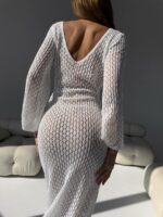 Женское Белое Ажурное Пляжное Платье с Вырезом на Спине