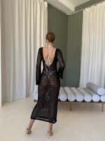 Женское Черное Пляжное Платье Сетка с Вырезом на Спине