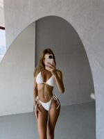 Женский Раздельный Белый Купальник Тройка с Ажурной Туникой