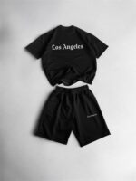 Мужской Черный Летний Костюм Los Angeles (Футболка + Шорты)