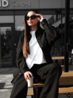 Женский Легкий Льняной Черный Костюм Свободного Кроя (Рубашка + Штаны)