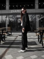 Женский Легкий Льняной Черный Костюм Свободного Кроя (Рубашка + Штаны)