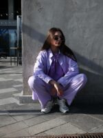 Женский Легкий Льняной Сиреневый Костюм Свободного Кроя (Рубашка + Штаны)