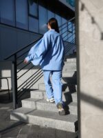 Женский Легкий Льняной Голубой Костюм Свободного Кроя (Рубашка + Штаны)