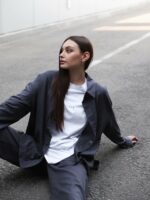Женский Легкий Льняной Графитовый Костюм Свободного Кроя (Рубашка + Штаны)