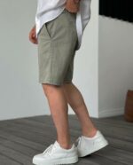 Мужские Базовые Летние Шорты Хаки Коттоновые на Резинке со Шнурком