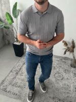 Мужская Серая Футболка Тенниска с Воротником