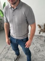 Мужская Серая Футболка Тенниска с Воротником