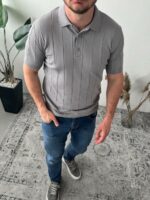 Мужская Серая Футболка Тенниска с Воротником