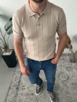 Мужская Бежевая Футболка Тенниска с Воротником