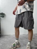 Мужские Свободные Серые Шорты Плащевка с Накладными Карманами