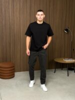 Мужская Базовая Хлопковая Черная Футболка Свободного Кроя