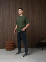 Мужская Базовая Хлопковая Футболка Хаки Свободного Кроя