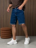 Мужские Синие Джинсовые Шорты с Рваным Низом