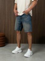 Мужские Синие Джинсовые Шорты с Грязным Эффектом