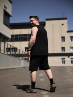 Мужской Летний Черный Костюм Стеганый Свободного Кроя - Майка + Шорты