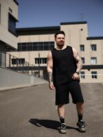 Мужской Летний Черный Костюм Стеганый Свободного Кроя - Майка + Шорты