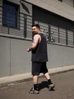 Мужской Летний Графитовый Костюм Стеганый Свободного Кроя - Майка + Шорты