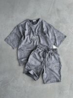Мужской Серый Летний Костюм Варенка с Вышивками - Комплект Футболка Шорты