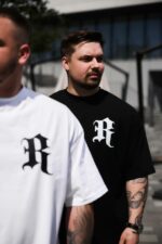 Мужской Черный Летний Костюм Оверсайз с Окантовкой - Комплект Футболка Шорты