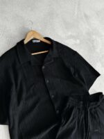 Мужской Черный Летний Костюм с Узором - Трикотажный Комплект Рубашка Шорты
