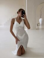 Женское Длинное Ажурное Пляжное Белое Платье с Разрезом