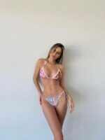 Женский Раздельный Розово-Голубой Треугольный Купальник в Принт на Завязках + Парео
