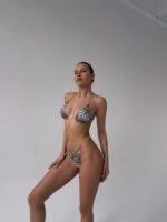 Женский Раздельный Леопардовый Купальник Треугольник Бикини на Завязках