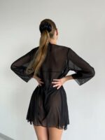 Женский Раздельный Черный Купальник Треугольник на Завязках + Легкая Полупрозрачная Накидка
