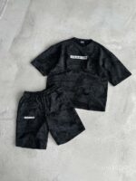 Мужской Черный Летний Костюм Хлопковый Варенка - Комплект Футболка Шорты
