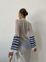 Женская Белая Сетчатая Пляжная Накидка на Завязке с Рукавами Клеш