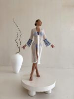 Женская Белая Сетчатая Пляжная Накидка на Завязке с Рукавами Клеш