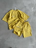 Мужской Летний Желтый Костюм Хлопок - Базовый Комплект Футболка Шорты
